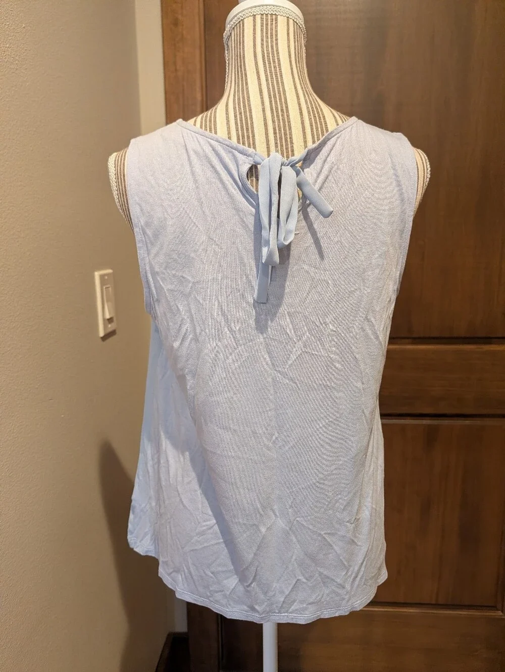 Elle Light Blue Sleeveless Smocked Yoke Tank - Picture 3 of 6